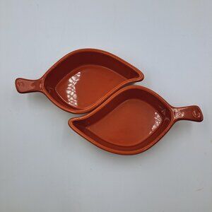 Pair of Chantal Ramekin Rust Fall Leaf 12-Oz Bakeware Baking Dish Enamel 93-LO15